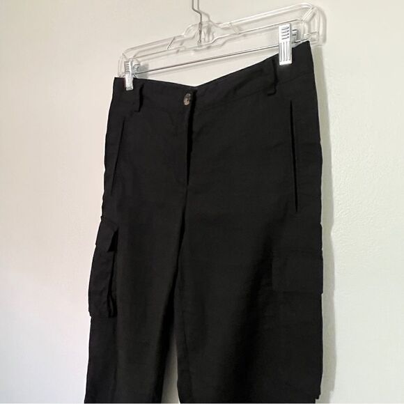 Theory Rich Black Linen Blend Tapered Cargo Style Cropped Pants - Picture 3 of 14